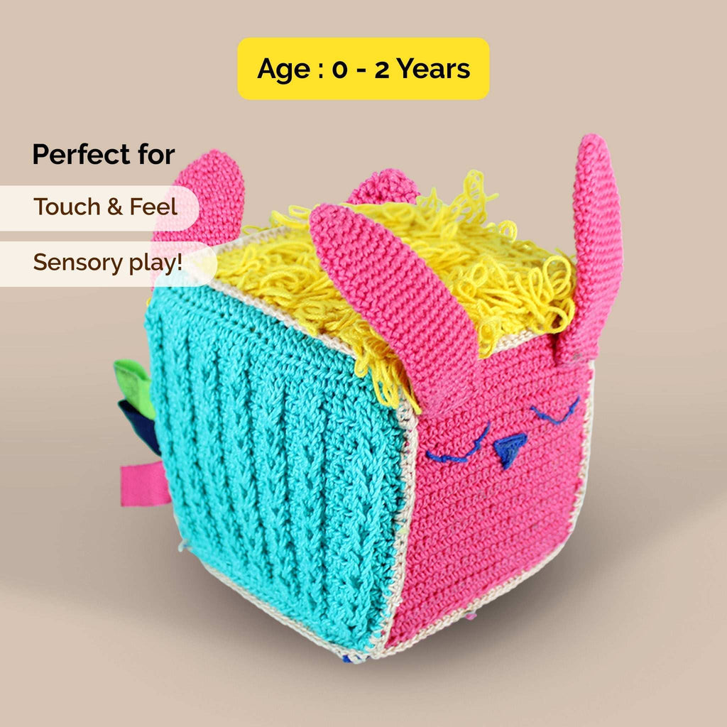 Crochet Sensory Cube with Rattle For Babies - toy truth