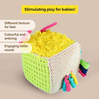 Crochet Sensory Cube with Rattle For Babies - toy truth