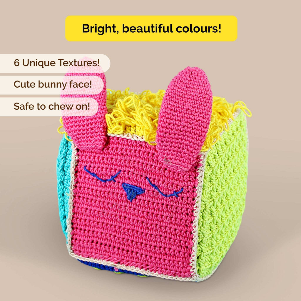 Crochet Sensory Cube with Rattle For Babies - toy truth