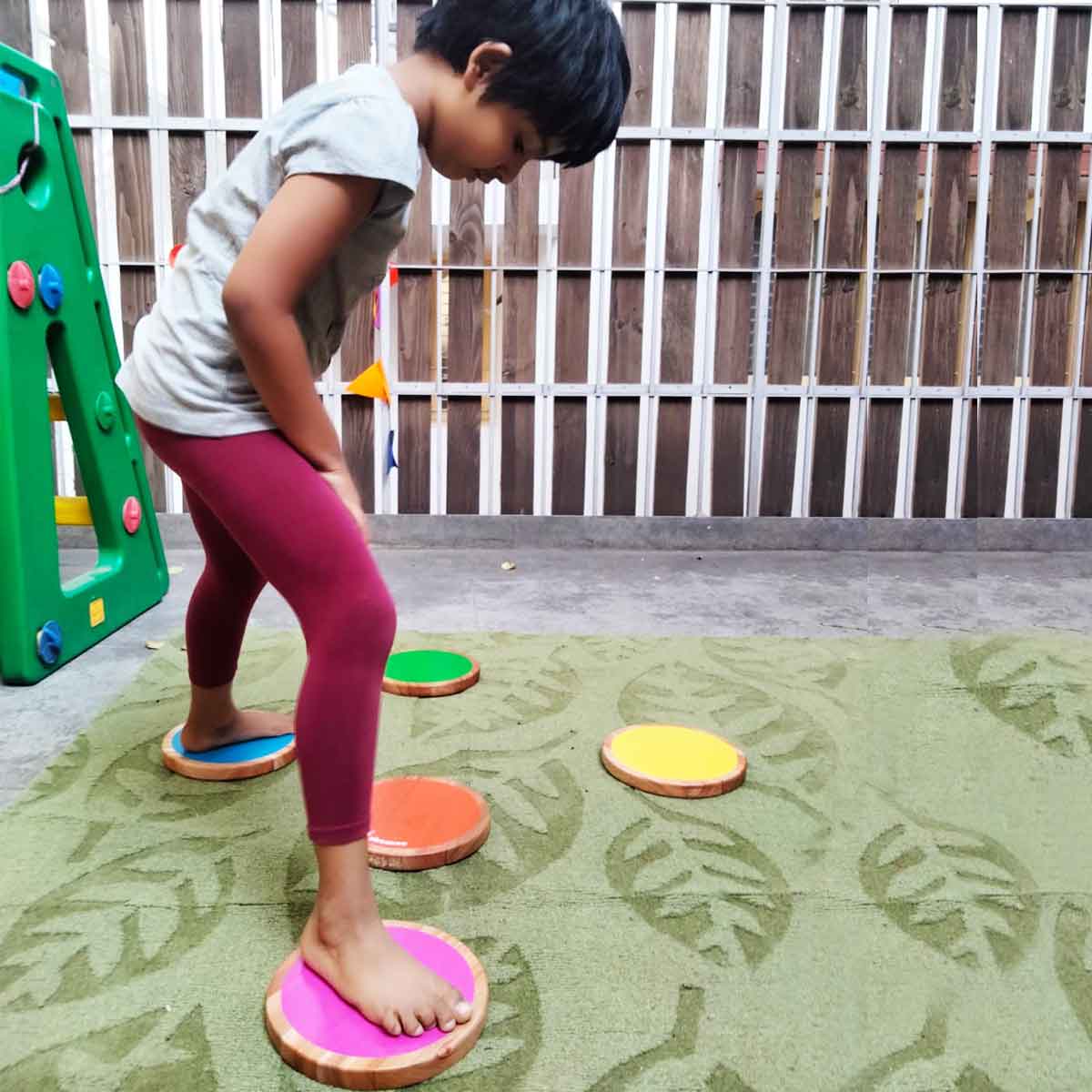 Colourful Wooden Stepping Discs - toy truth