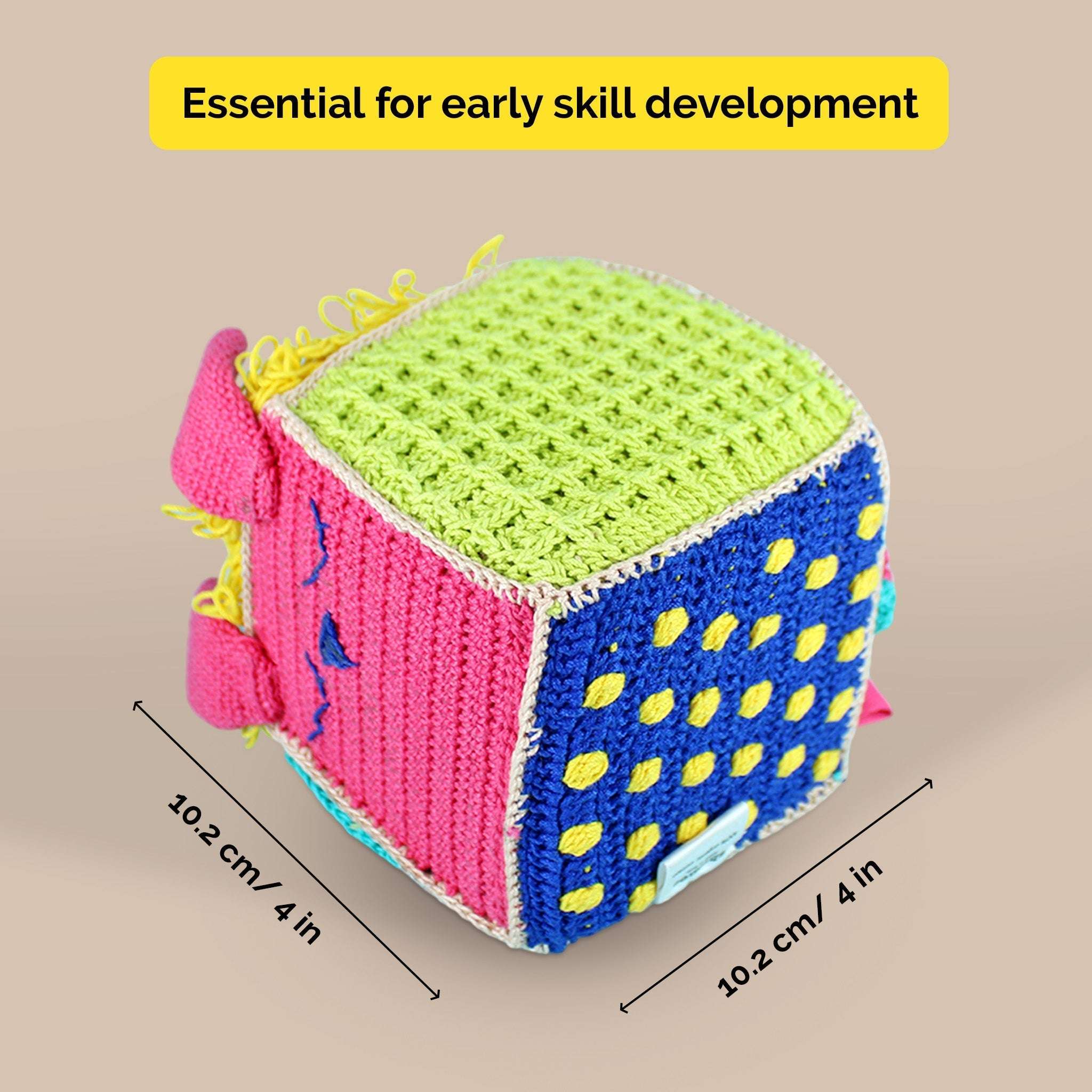Crochet Sensory Cube with Rattle For Babies - toy truth