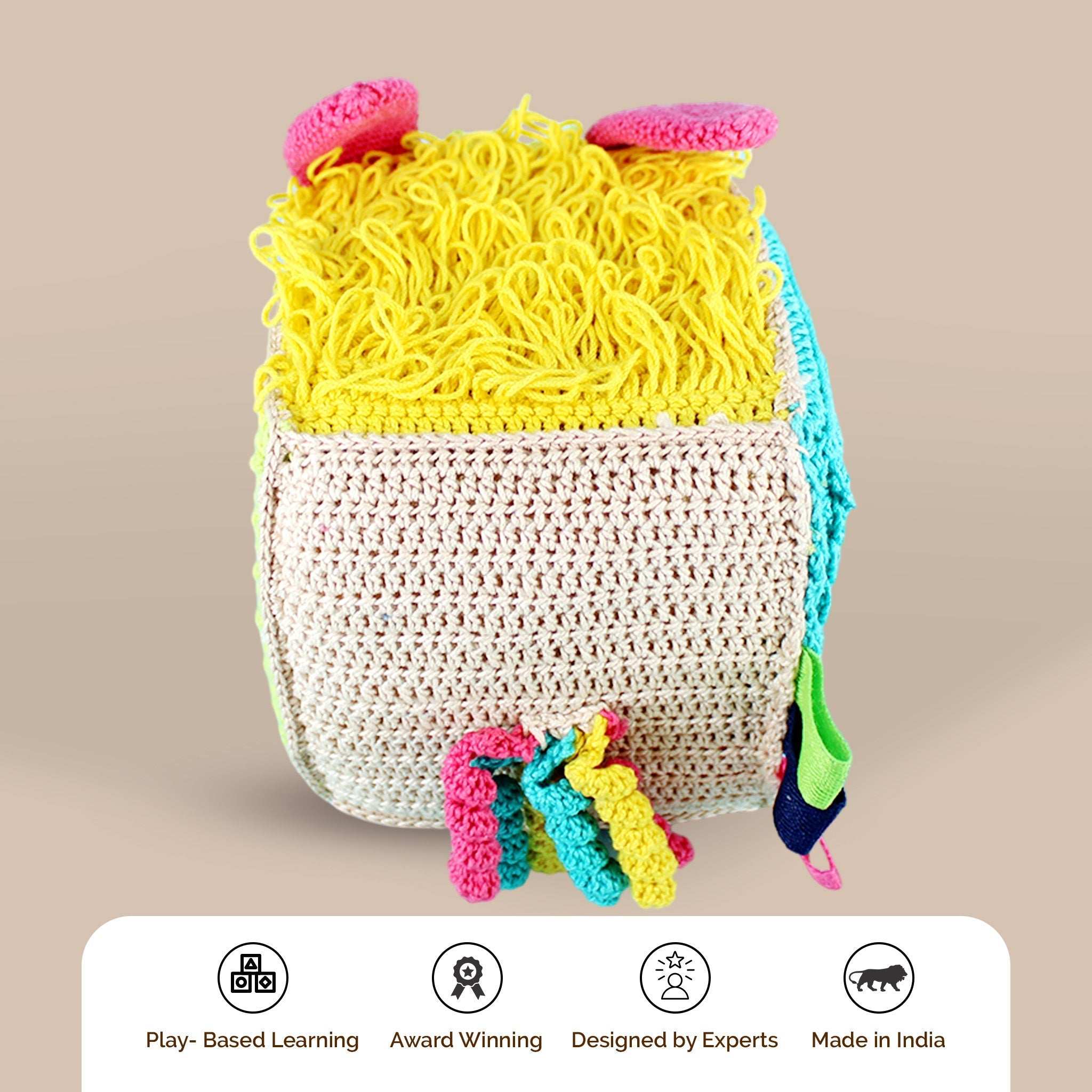 Crochet Sensory Cube with Rattle For Babies - toy truth