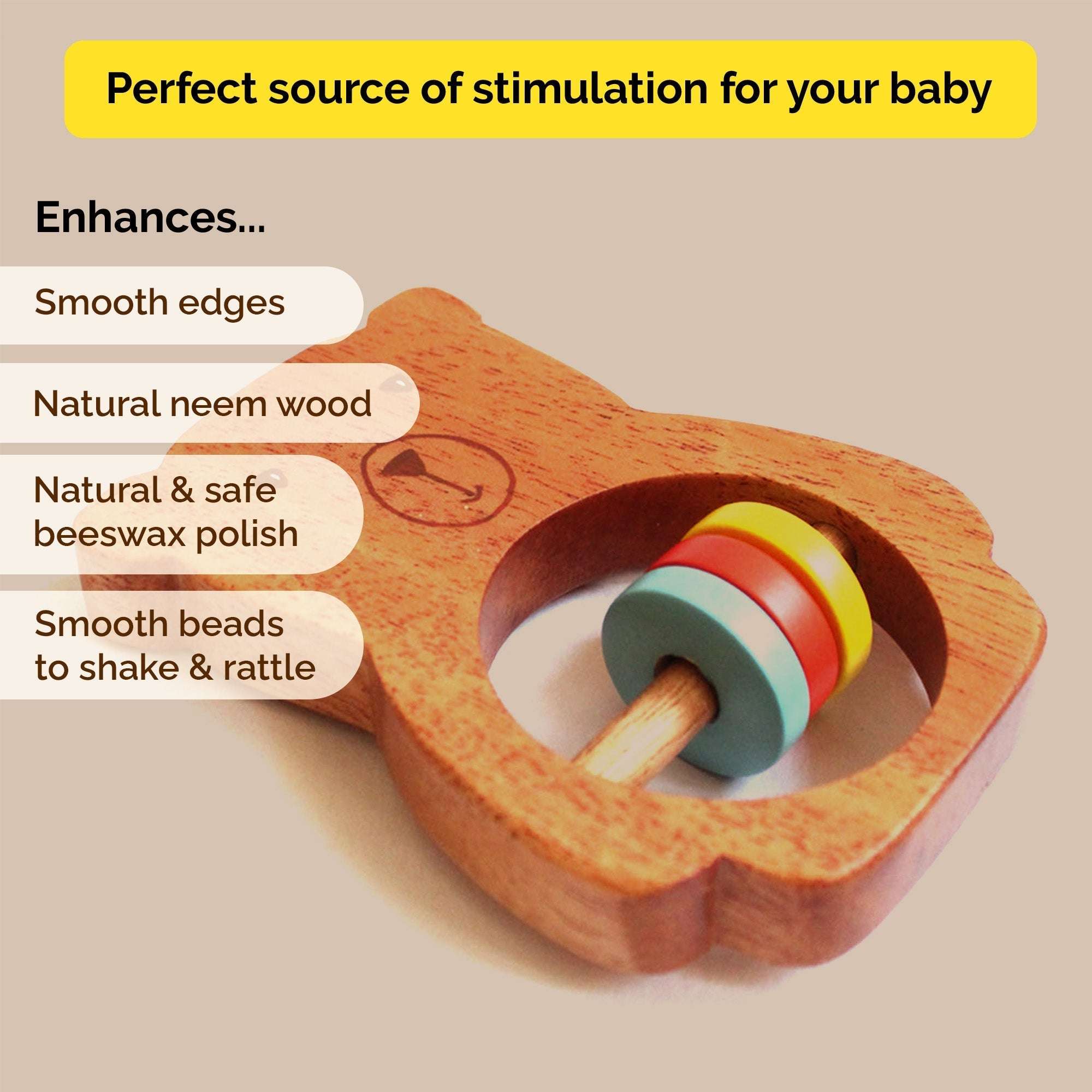 Bozo the Bear Wooden Rattle Toy for Babies (0 Months +) - toy truth