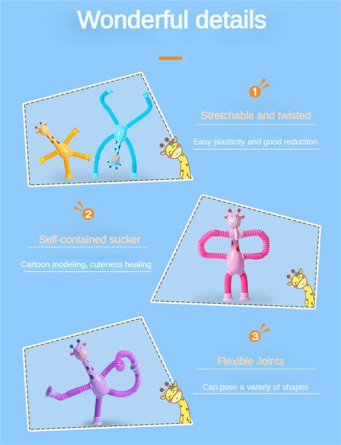 Giraffe Glowing Poptube Toy with Suction Cup - toy truth