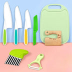 Plastic Knife Set with Toddler Knife, Peeler, Cookie Cutter, and Cutting Board - toy truth